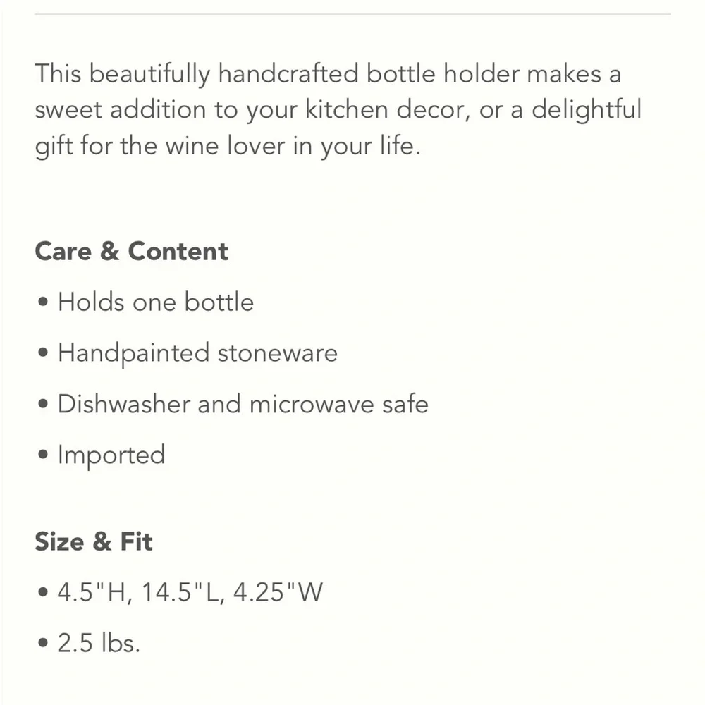 ✨ NIB Anthropologie Adelie Wine Bottle Holder - Picture 6 of 6